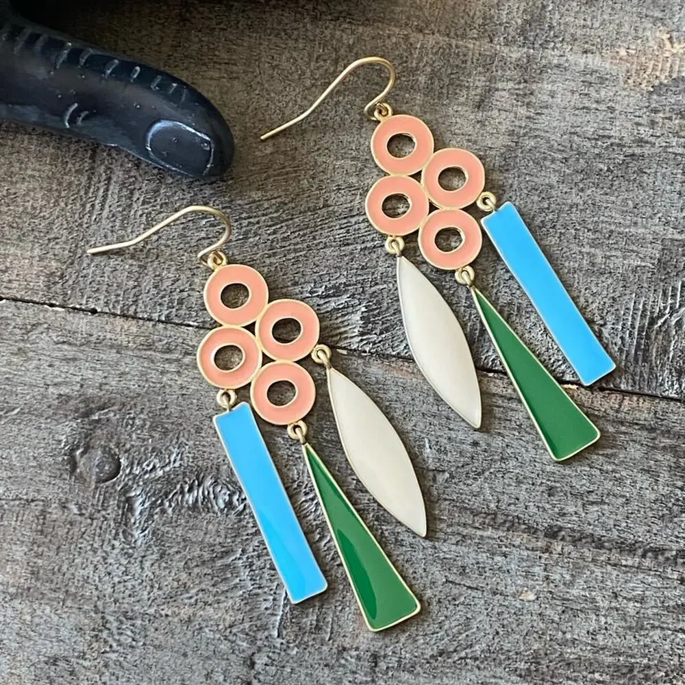 NEW Bright Enamel Colors Circle Dangle Earrings
